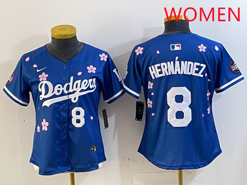 Women Los Angeles Dodgers #8 Hernandez Blue Sakura Edition 2025 Nike MLB Jersey style 2